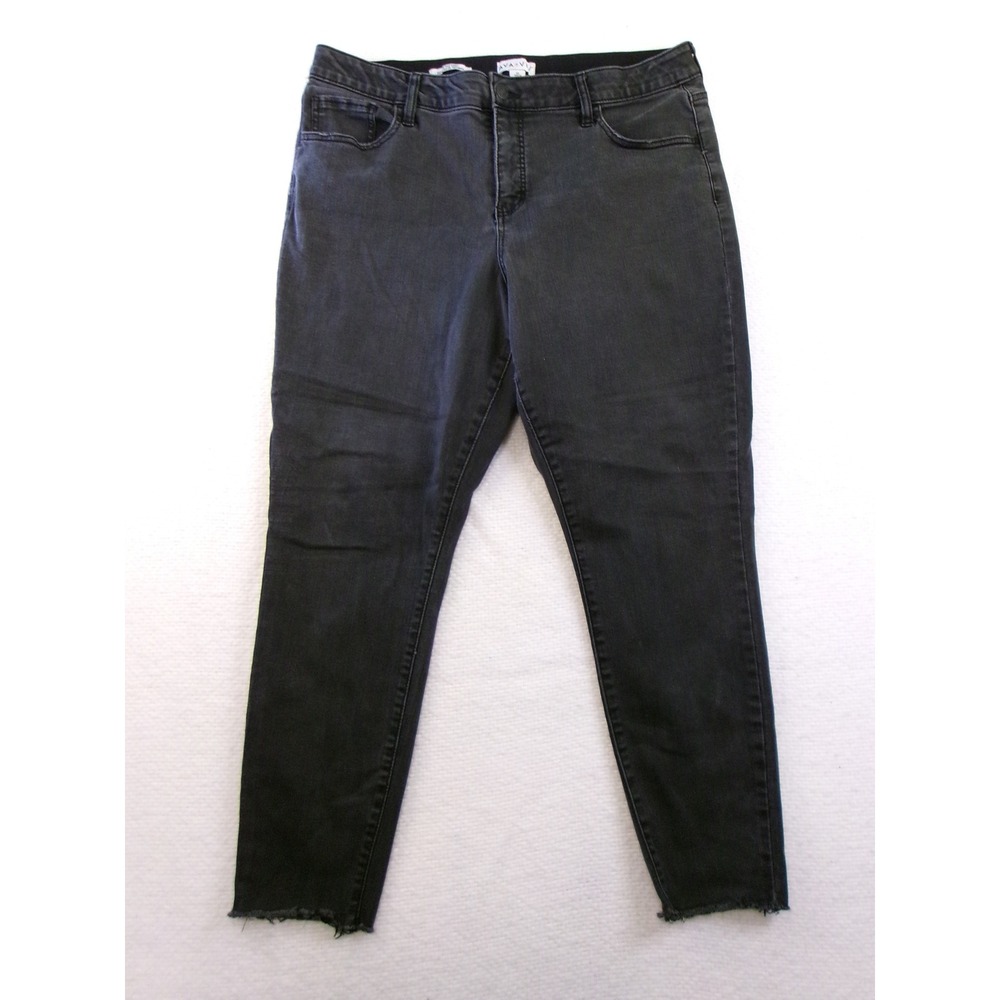 Ava & Viv Womens Plus Size 20 Mid Rise Skinny Jeans Washed Black Raw Hem